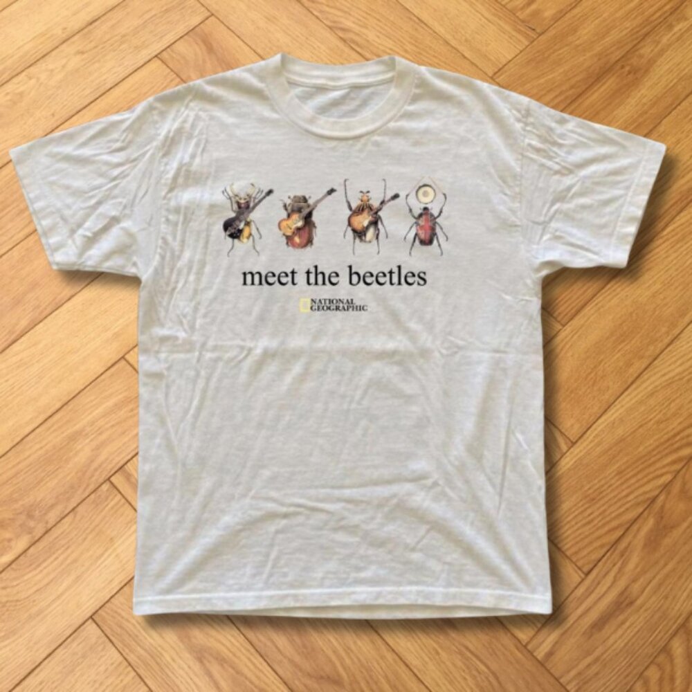 National Geographic “Meet The Beetles” Funny Bug Band Graphic Tee White REPRINT